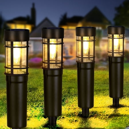 HAARAY Solar Pathway Lights Outdoor Waterproof IP65, 4 Pack LED Solar Outdoor Garden Lights up to 14 Hrs Auto on/off for Path Yard Landscape Driveway Walkway Patio Backyard Garden Decor, Warm White