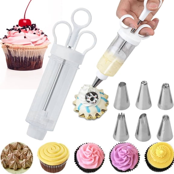 Cake Decorating Kit with 6 Stainless Steel Piping Tips Cake Icing Piping Kit Cake Decorating Gun, Cupcake Injector/Decorating Icing Set