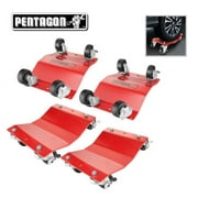 Car Jack Tire Skates - 4-Piece Solid Steel Car Lift Dolly Set for Moving Cars Trucks Trailers Motorcycles and Boats (Red) by Pentagon Tools