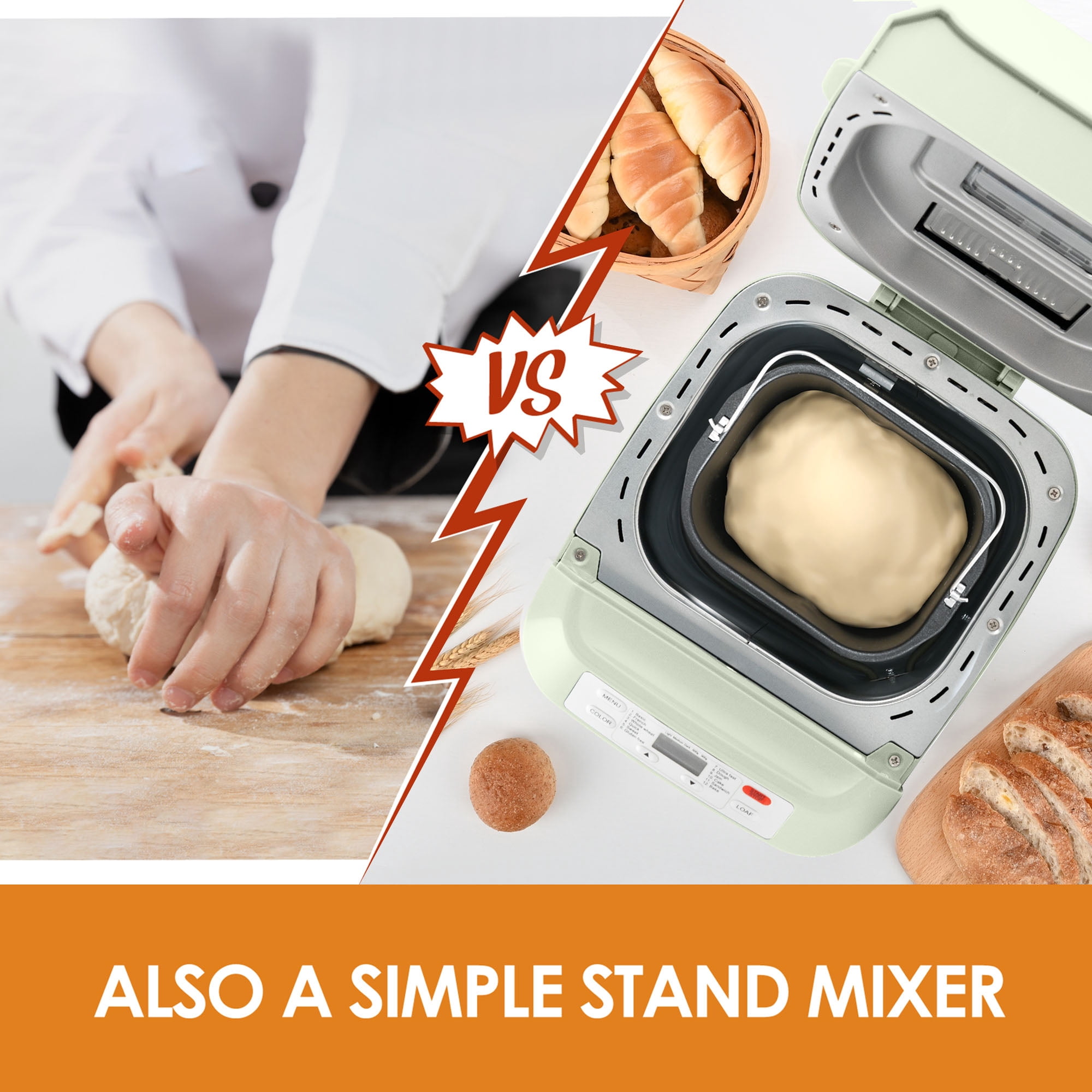 Kitchen in the Box 2lb Bread Maker with Auto Fruit Nut Dispenser, 12-in-1 Gluten-Free Bread Machine, 13H Delay Timer, Nonstick Pan, Keep Warm, Green