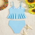 thumbnail image 5 of Ticikt Girl's 2 Piece Tankini Swimsuit with Metal Decoration Textured Twist Front Ruched Ruffle Bikini Set Bathing Suits,Color:Sky Blue,Size:4-5 Years, 5 of 8