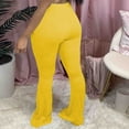 thumbnail image 3 of BKQCNKM Flare Leggings Flare Leggings for Women's Fashion Ladies Casual Solid Slim Colour Tight Flared Pants Trousers Bell Bottom Jeans for Women Yellow 3XL, 3 of 3