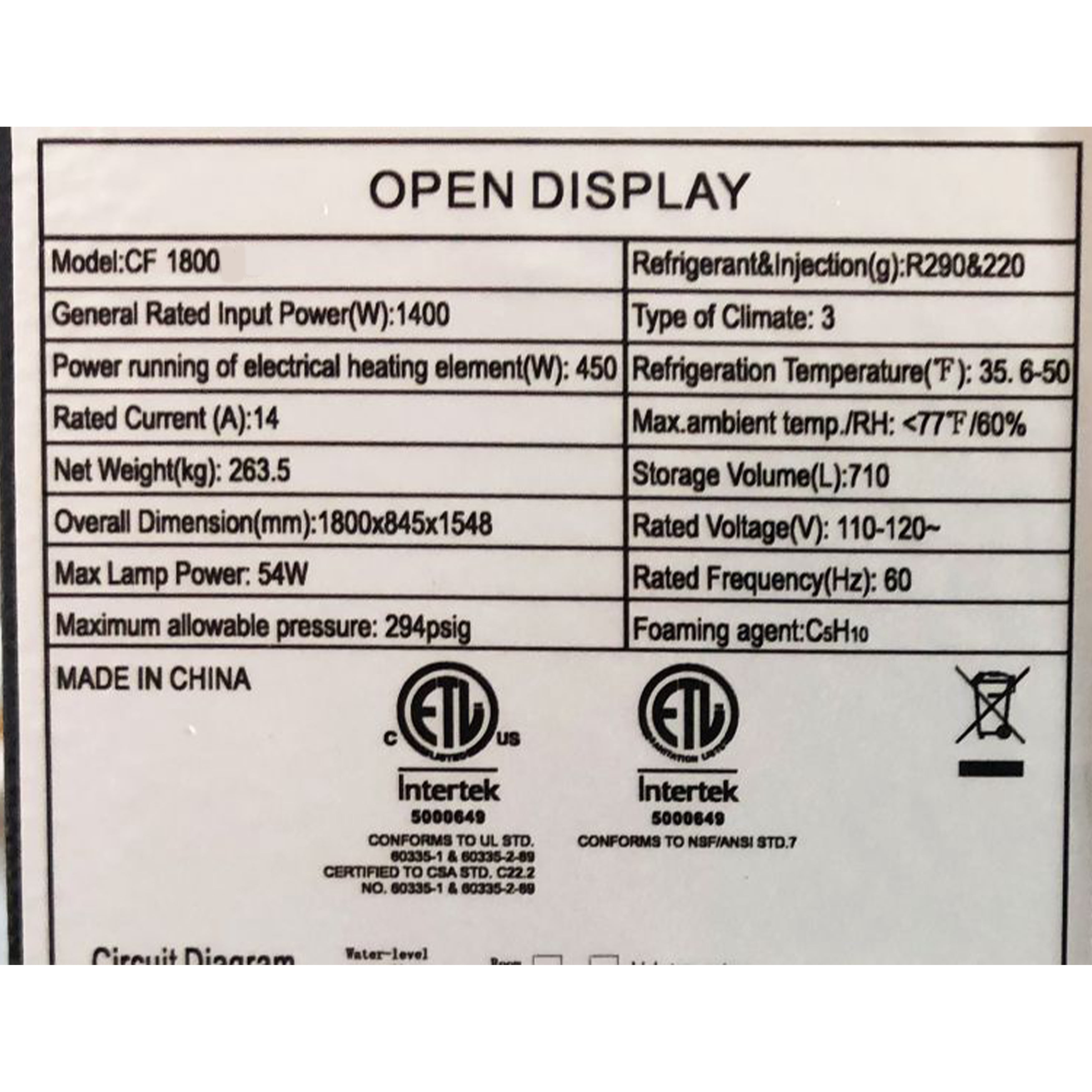 NSF 71 in. Commercial Refrigerator Open Air Dual Service Curved Top Glass Display 24.1 Cu.Ft. Merchandiser, Coffee Shop Showcase Cooler