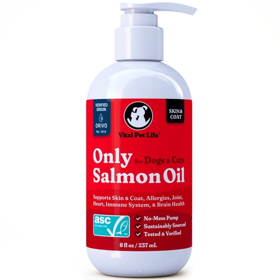 Only Salmon Oil for Dogs & Cats Omega 3 Fish Oil Supplement for Healthy Skin & Coat, 8 fl oz