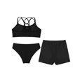 thumbnail image 2 of YEAHDOR Kids Girls 3 Pieces Bikinis Set Swimsuit Crop Top with Briefs Shorts Pool Beach Tropical Vacation Swimwear Bathing Suit Black 10, 2 of 7