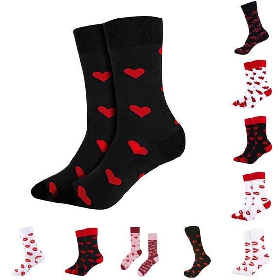 Xijirk Red Heart Crew Socks Women Black Mid Calf Knit Socks Cute Casual Fashion Daily Outfits Size:One Size