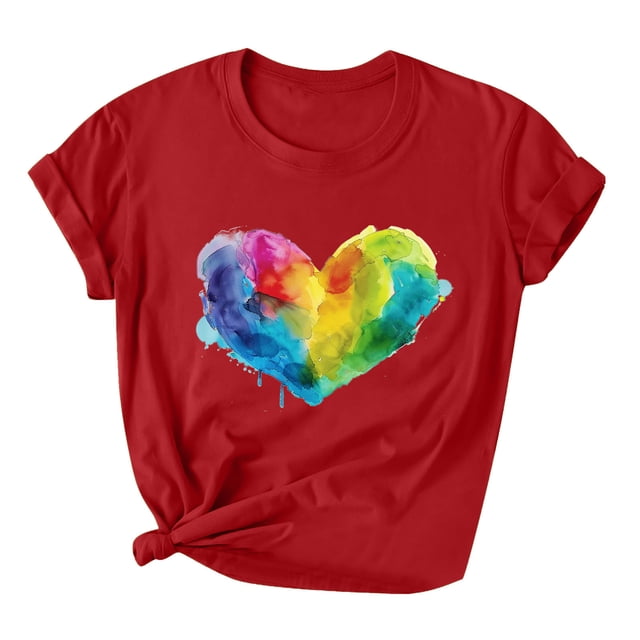 RKSTN Hauts pour Femmes LGBT Décontracté Coupe Ample Égalité Inspirante Hauts Été Mignon Cœur Imprimé Manches Courtes Col Rond Pride Shirt