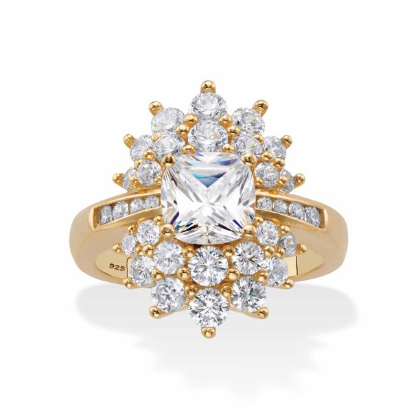 CushionCut Cubic Zirconia Floral Cluster Ring 2.84 TCW in 14k Yellow Goldplated Sterling