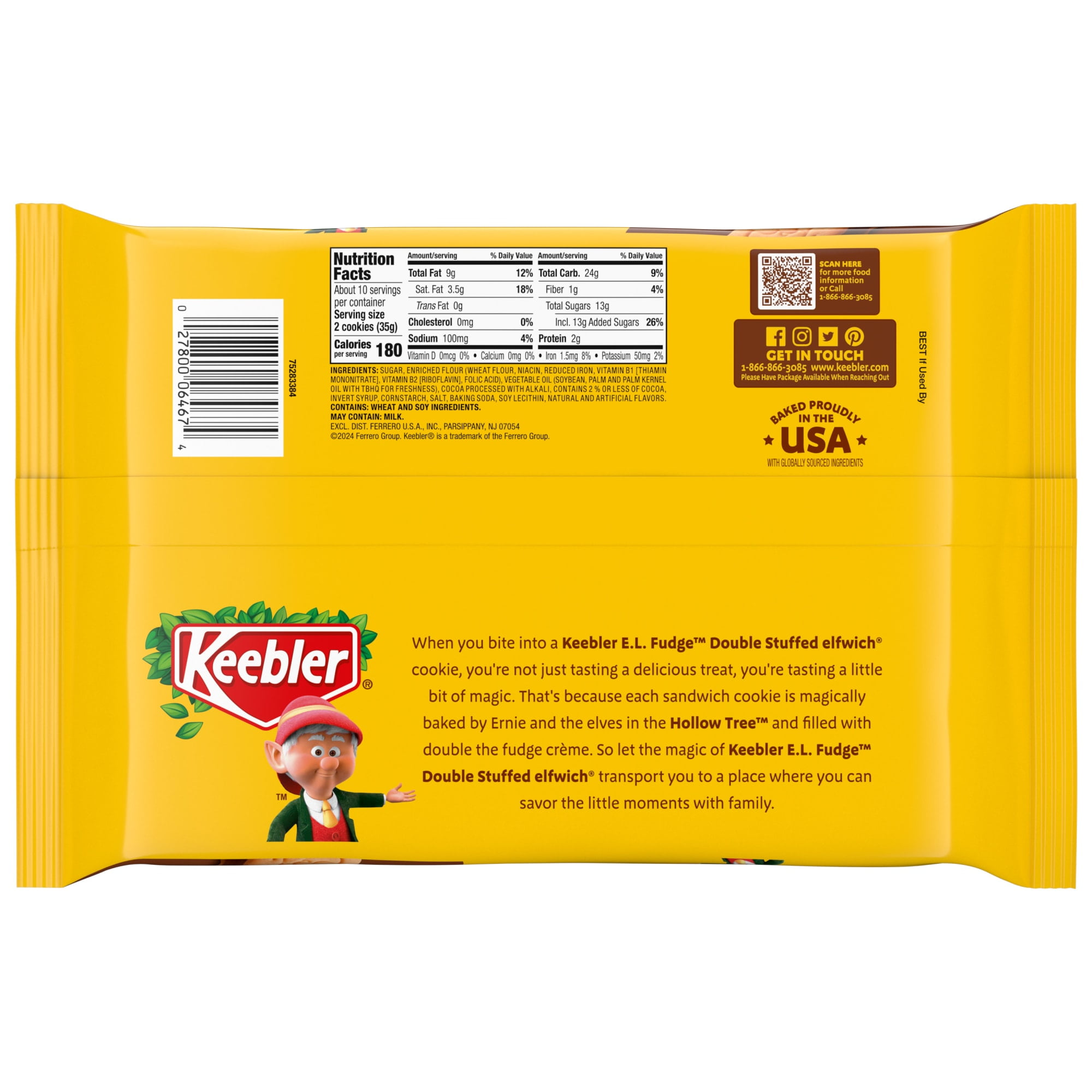 Keebler E.L. Fudge Double Stuffed Elfwich Cookies, Sandwich Cookies Stuffed with Crme Filling, 12 oz