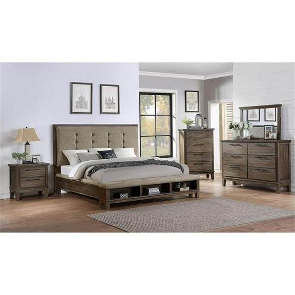 New Classic Furniture Cagney 5-Piece Wood Queen Bedroom Set in Brown
