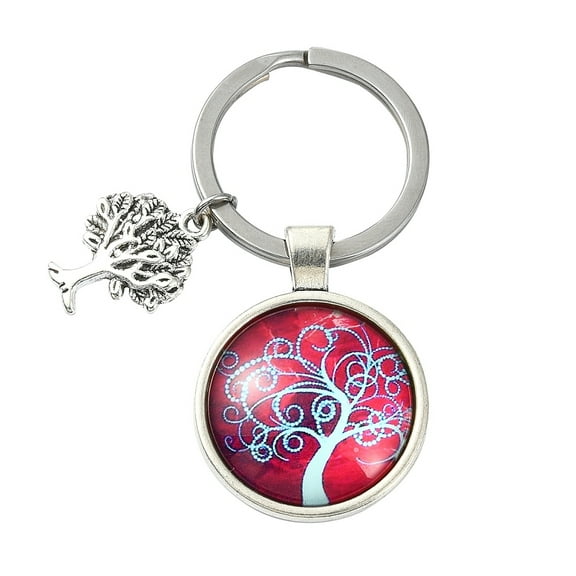 1 pc Alloy Glass Keychains with 304 Stainless Steel Keychain Clasps Flat Round FireBrick 6.2cm