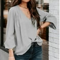 thumbnail image 4 of PNTUTB Long Sleeve Loose Shirt for Women Solid Color Fashion V Neck Causal Comfortable Tops, 4 of 6