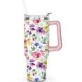 thumbnail image 2 of 40oz Pioneer Tumbler with Handle Lid and Straw,Colorful Floral Tumblers Gifts for Women Girls Men Adults（Pink）, 2 of 7
