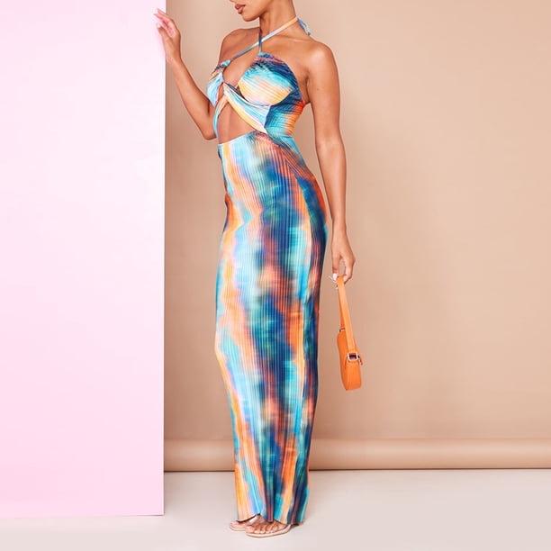 Señoras Halter Maxi vestido sin espalda túnica vestido largo vestido ajustado traje de vacaciones FLhrweasw Nuevo