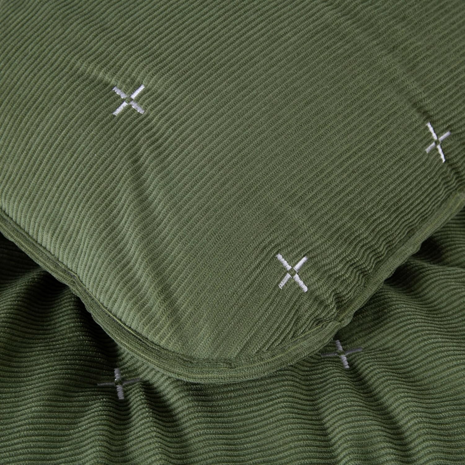 Chezmoi Collection Corduroy King Quilt Set Olive Green, 3-Piece Luxury Soft Cross Stitch Polyester Corduory Lightweight Bedspread, 1 Quilt 106 in x 94 in and 2 Pillow Shams 20 in x 36 in