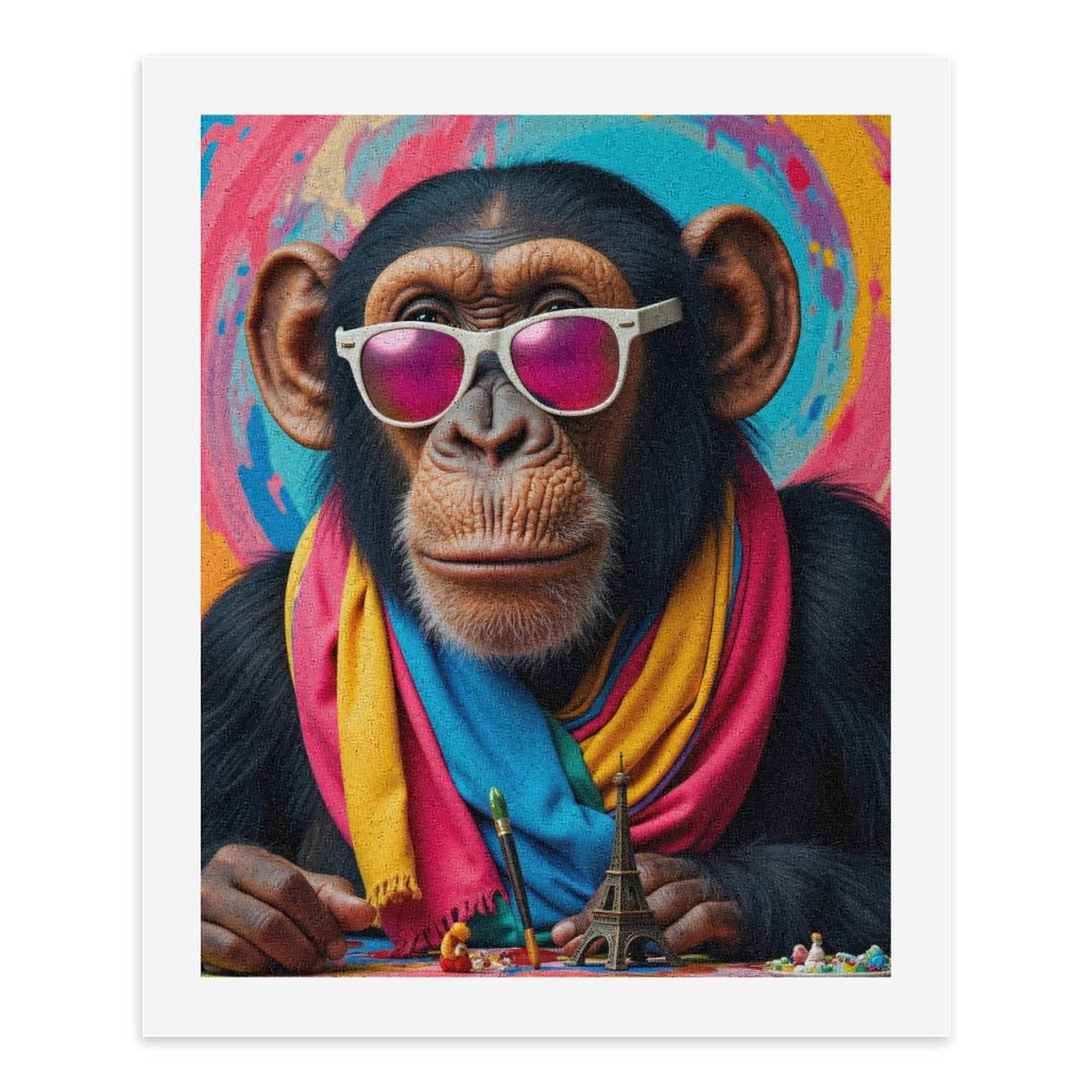 Paint By Numbers Kit for Adults Beginner - Monkey Sunglasses Colorful Scarf Art DIY Canvas Painting Kits for Adults, Frameless Paint By Number for Adults for Home Wall Decor 16x20 Inch
