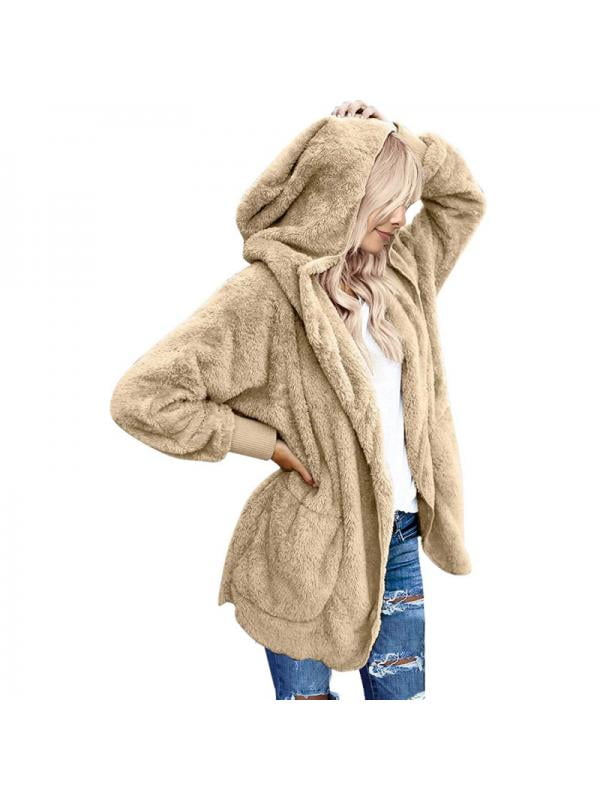 womens fluffy hooded jacket