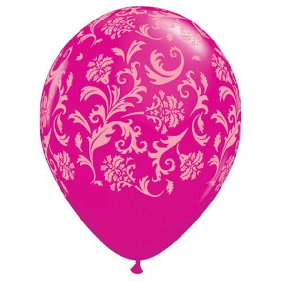 LOONBALLOON Bachelorette Balloons, 11″ DAMASK PRINT - WILD BERRY W/ PINK INK