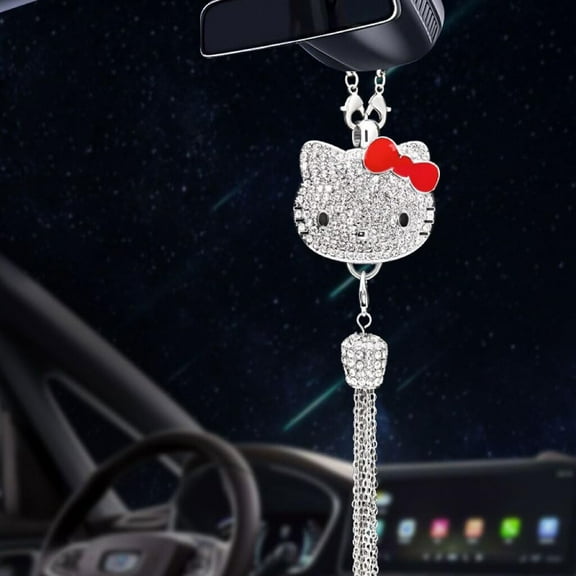 HPZZ Cute Car Mirror Accessories for Women Girls, Bling Car Accessories Car Perfume Air Freshener Rear View Mirror Hanging Ornament (NW-Review Mirror Pendant-B)