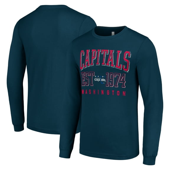 Men's Starter Navy Washington Capitals Retro Graphic Long Sleeve Crew T-Shirt