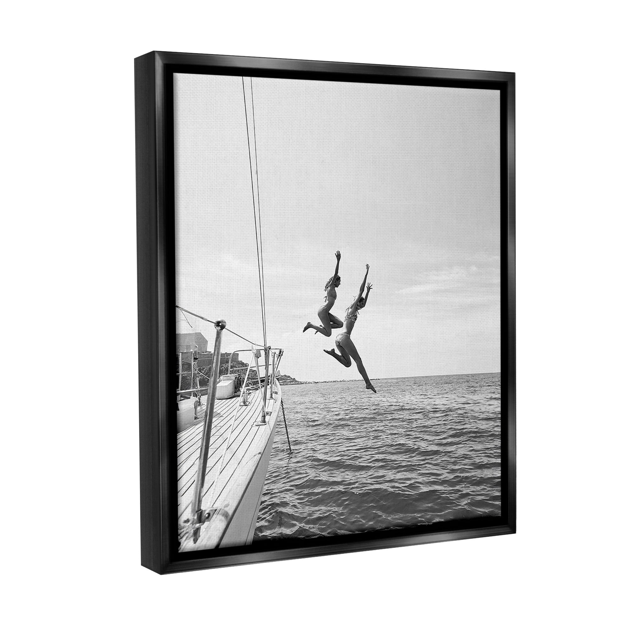 Stupell Industries People Diving from Boat Transportation Photography Black Floater Framed Canvas Art Print Wall Art, 17 x 21