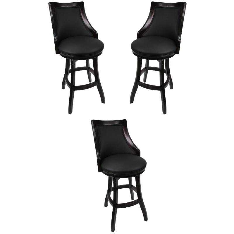 Home Square 34" Swivel Wood Extra Tall Bar Stool in Black Set of 3