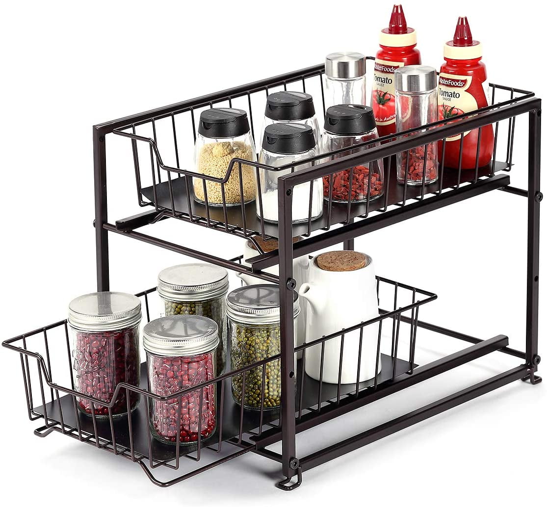 Bronze Pull Out Cabinet Organizer Coralov 2 Tier stackable Under Sink Cabinet Sliding Basket Organizer Cabinet Rack 15inch Drawer Bronze Pull Out Cabinet Organizer Coralov 2 Tier stackable Under Sink Cabinet Sliding Basket Organizer Cabinet Rack 15inch Drawer