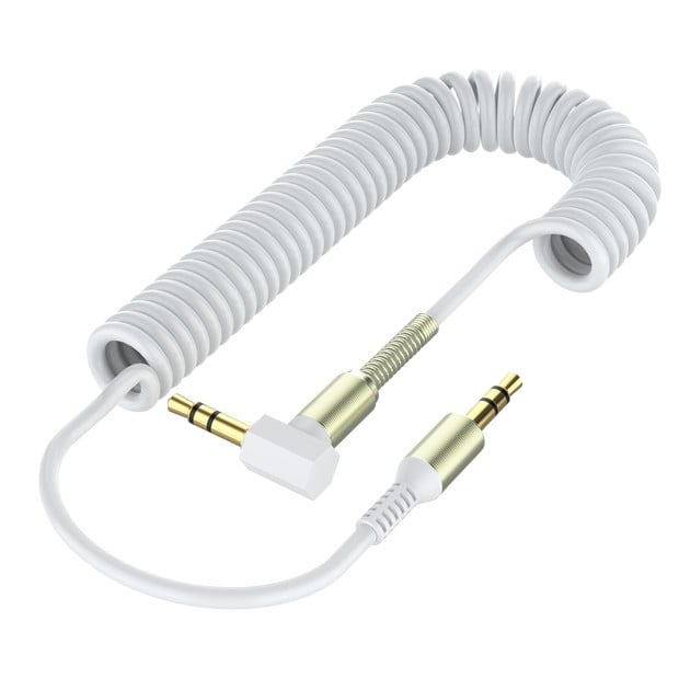 3.5mm Audio Cable, 40cm Mini Coiled 3.5mm Headphone Cable, 90 Degree 1/8" 3.5mm TRS Jack Male to