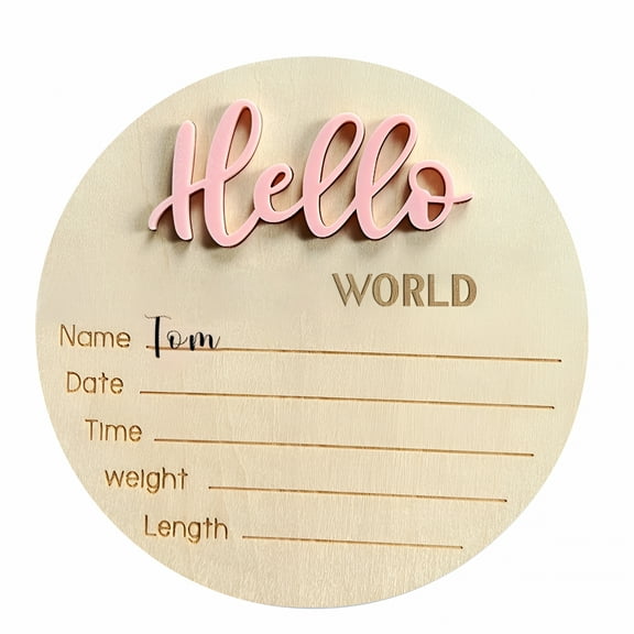 LAMIRO Wooden Birth Baby Announcement Sign,welcome baby sign,birth announcement sign,Round Welcome Sign for Living Room,Bedroom,Hospital,Nursery