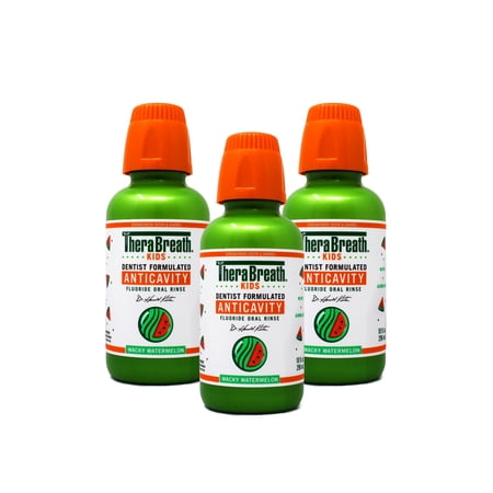 3 Pack - TheraBreath Kids Mouthwash with Fluoride, Organic Wacky Watermelon, Anticavity, 10 fl oz