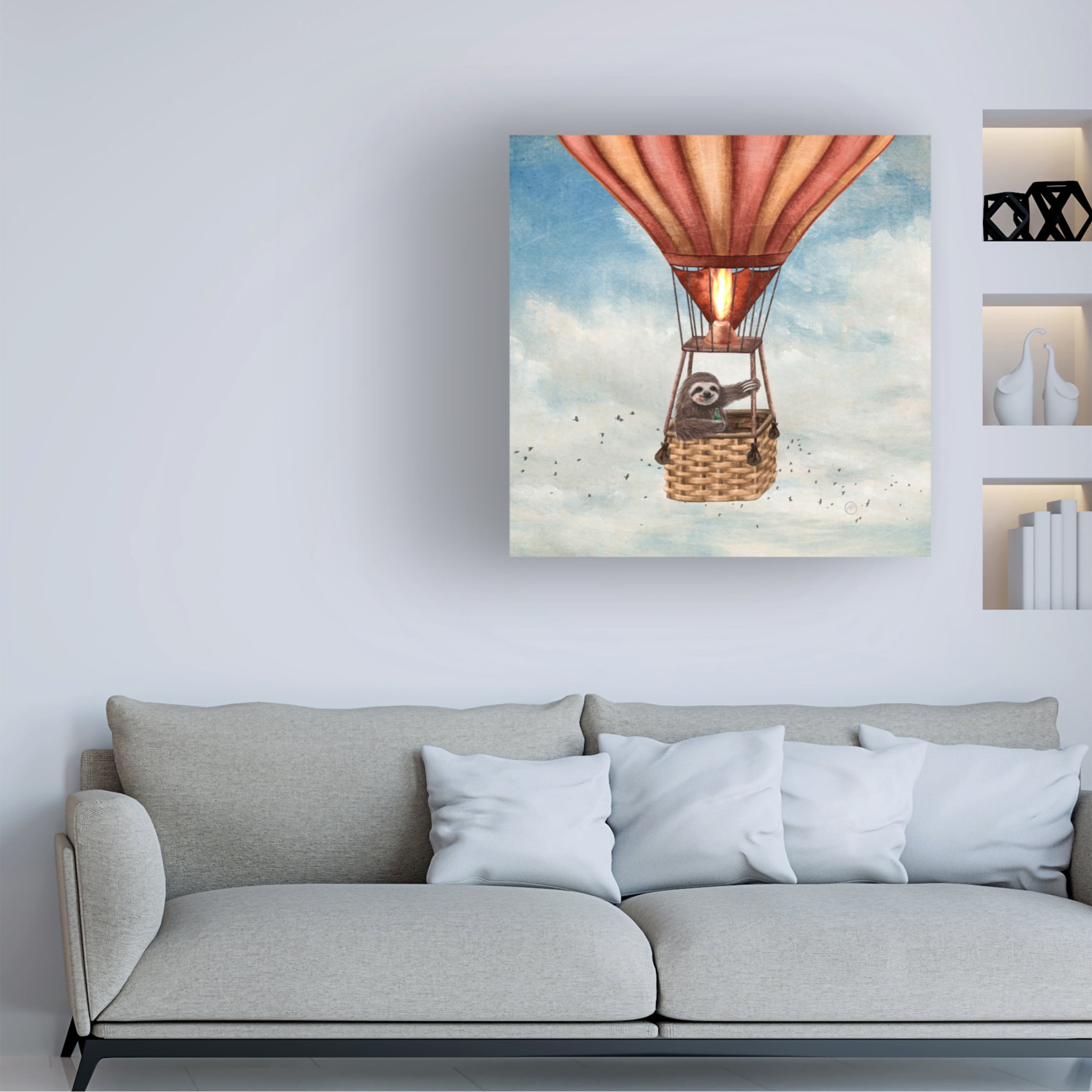 Canvas Wall Art - Paula Belle Flores 'Sloth Around the World' Wall Art for Living Room, Bedroom, or Office Décor by Trademark Fine Art - 18 x 18 Inches