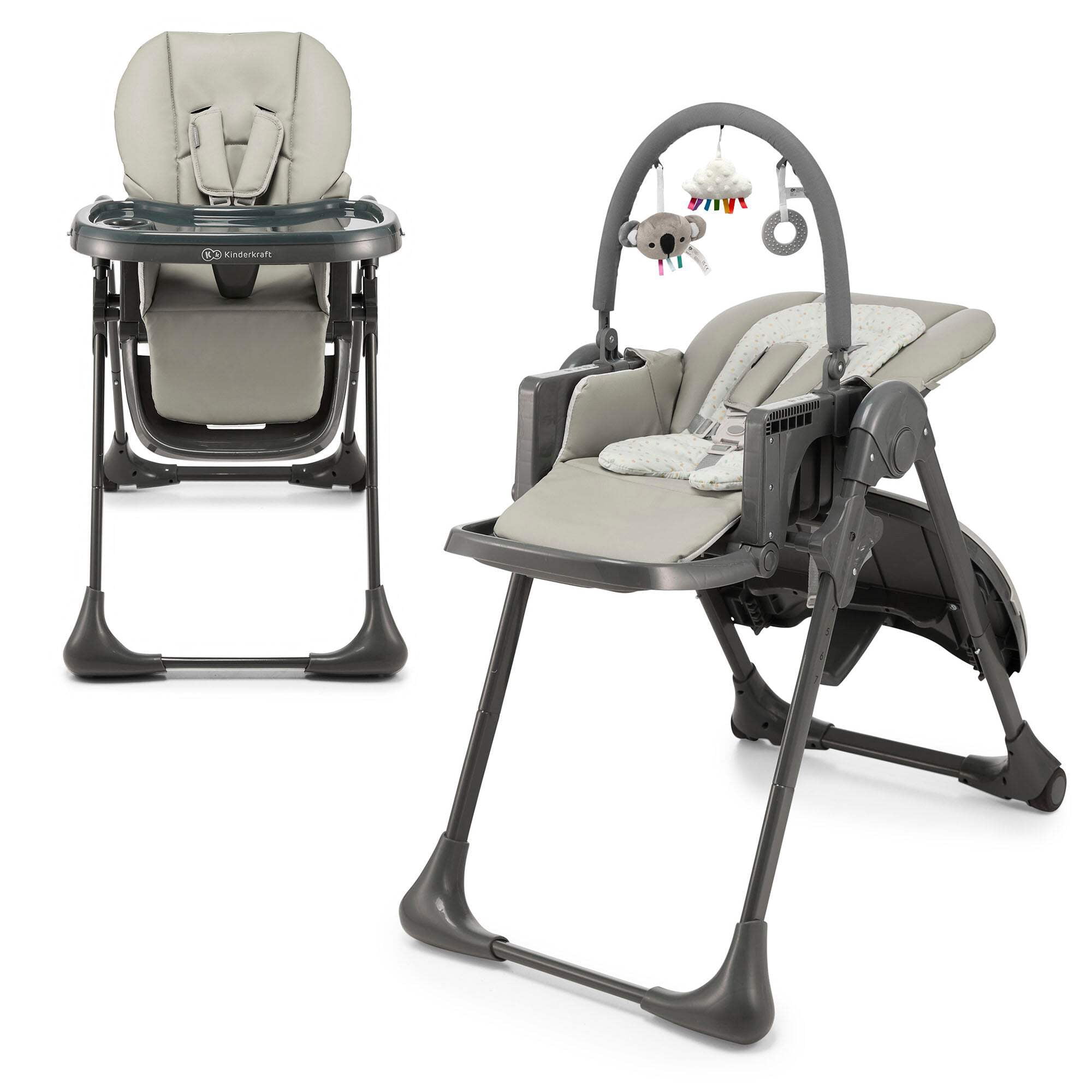 Kinderkraft TUMMIE High Chair, 2-in-1 Convertible Infant Bouncer, Baby Feeding Chair with Adjustable Height, Birth to 33 lbs