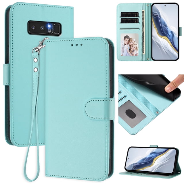 GANGXUN Wallet Case for Samsung Galaxy Note 8 – Magnetic Closure, RFID Blocking, Wrist Strap, Wireless Charging Compatible