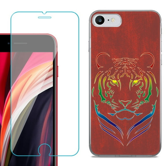 Slim-Fit Fashion Gel Phone Case for iPhone SE 2022, with Tempered Glass Screen Protector, by OneToughShield ® - Night Tiger