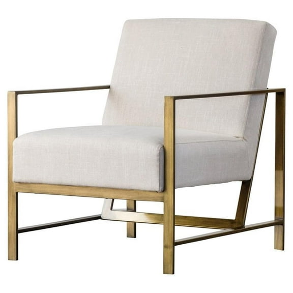 Pemberly Row 19" Fabric Arm Chair in Flax Beige/Brushed Gold