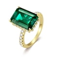 thumbnail image 2 of AFFY Solitaire Engagement Ring, 10X14MM Emerald Shape Zambian Emerald Lab Grown Gemstone & Created Moissanite Wedding Promise Ring In 14K Yellow Gold Over Sterling Silver (6.40 Cttw), Size-5, 2 of 6
