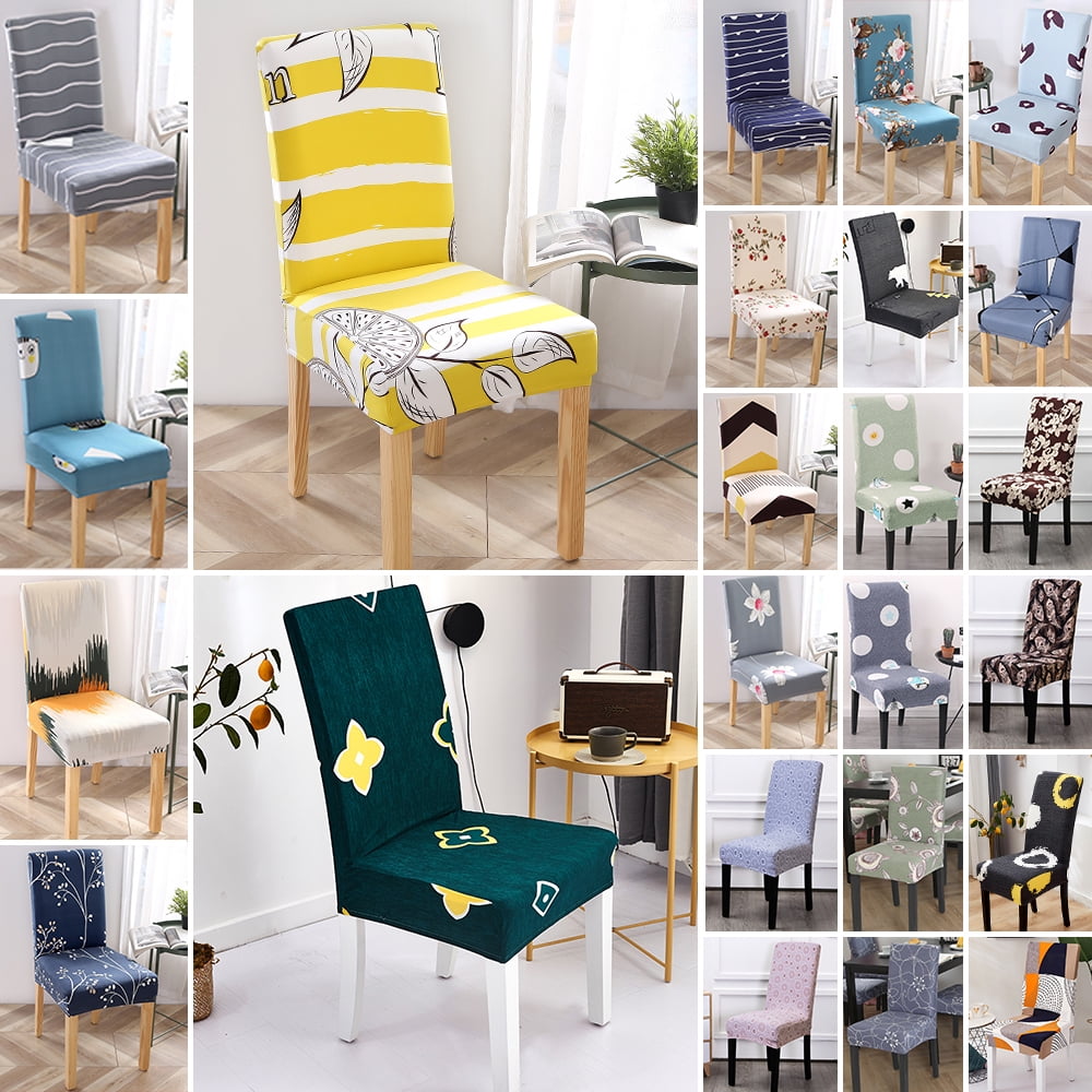 6pcs Digital Print Elastic Slipcovers Stretch Dining Room Chair Cover Cushion 