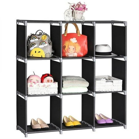 

FNNMNNR Multifunctional Assembled 3 Tiers 9 Compartments Storage Shelf Black