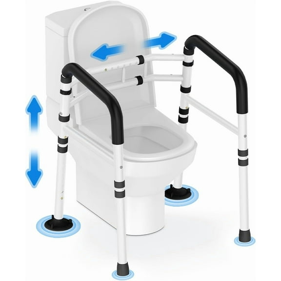 Stand Alone Toilet Safety Rail - Adjustable Width & Height Fit Any Toilet, Medical Toilet Frame for Elderly Handicap Disabled (Black)