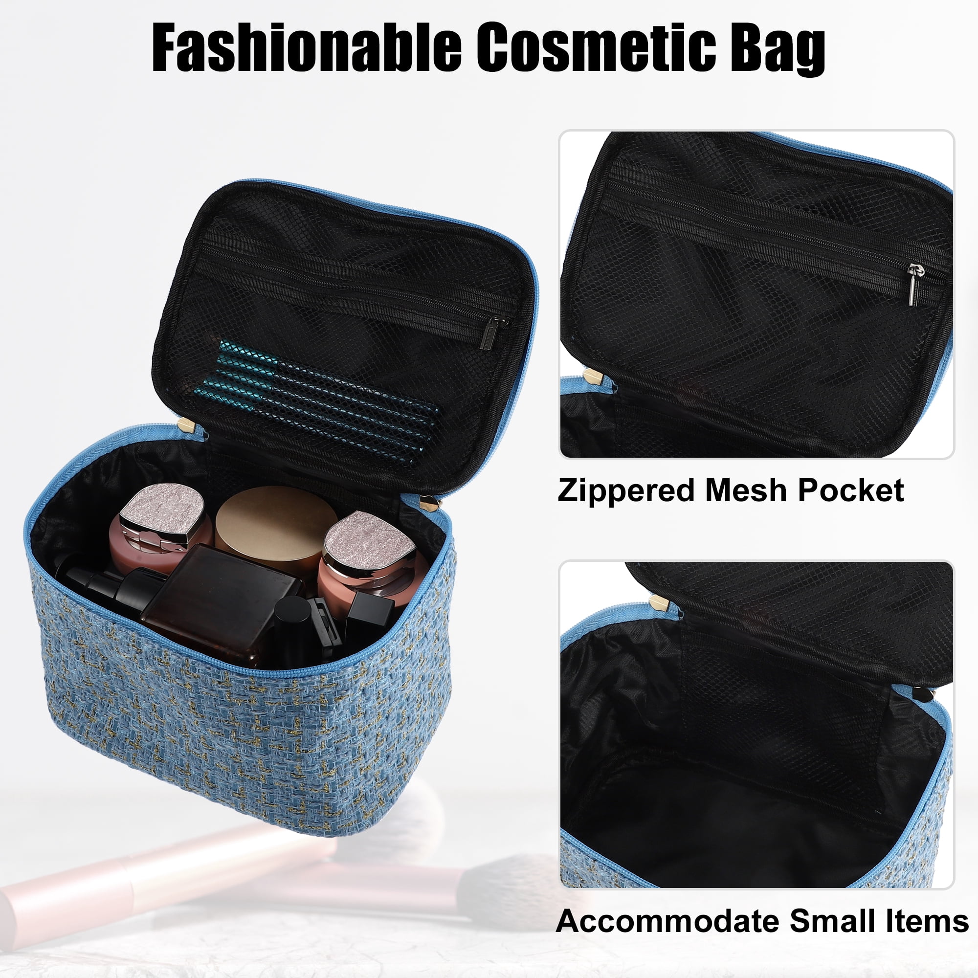 Unique Bargains Floral Makeup Bag Zipper Flower Cosmetic Pouch Blue