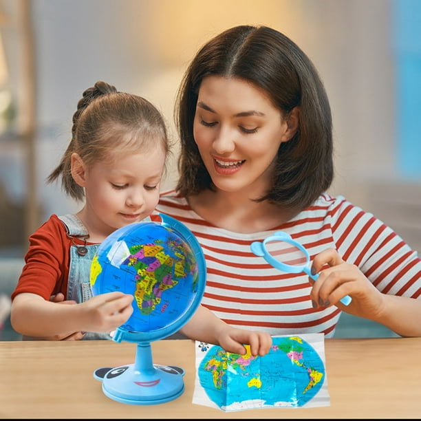 Globo terráqueo 3D educativo para niños, oferta navideña, aprendizaje interactivo con iluminación, apto para edades de 3 a 10 años, fomenta el conocimiento geográfico y la interacción intelectual.