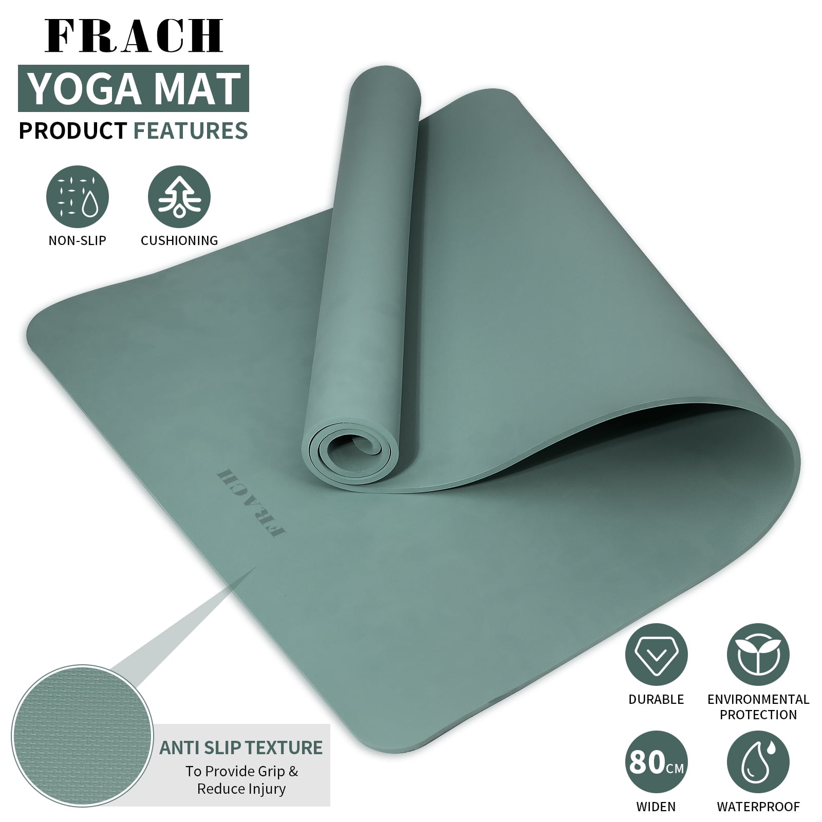 Frach Yoga Mat Extra Wide 31.5",0.3" Thick with Strap,Eco-friendly Anti-Slip Workout Mat for Outdoor and Home,Travel and Gym(Green)