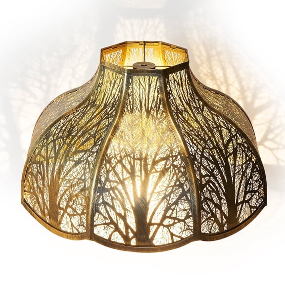 SWAIFDEE Large Metal Lamp Shade Octagonal Lotus Lampshade 6x17x11in Antique Bronze Gold Interior Spider Fitter for Table Floor Lamps Replacement