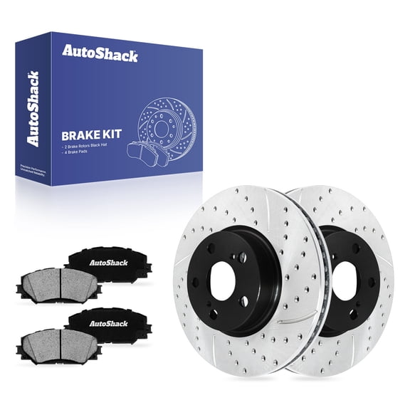 AutoShack Front Vented Drilled & Slotted E-Coated Brake Rotors   Ceramic Pads 6-PC Brake Kit Replacement for 2009-2019 Toyota Corolla 2008-2014 Scion xD ShadowGuard 10.83" (275 mm)