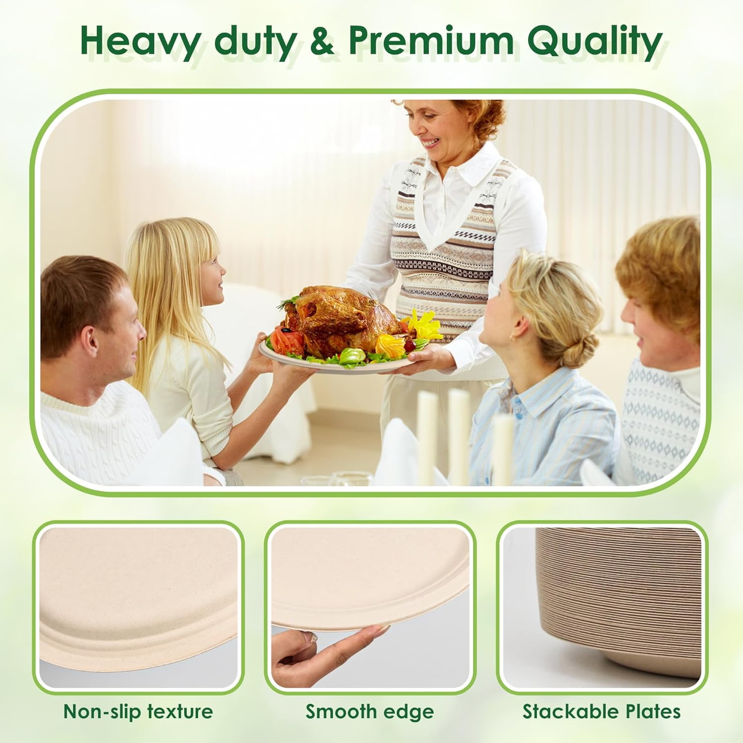 Compostable Oval Paper Plates, 12.5Inch 25Pack Disposable Heavy Duty Bagasse Platters Eco-Friendly Biodegradable Sugarcane Plates for BBQ, Party, Picnic - Natural Brown