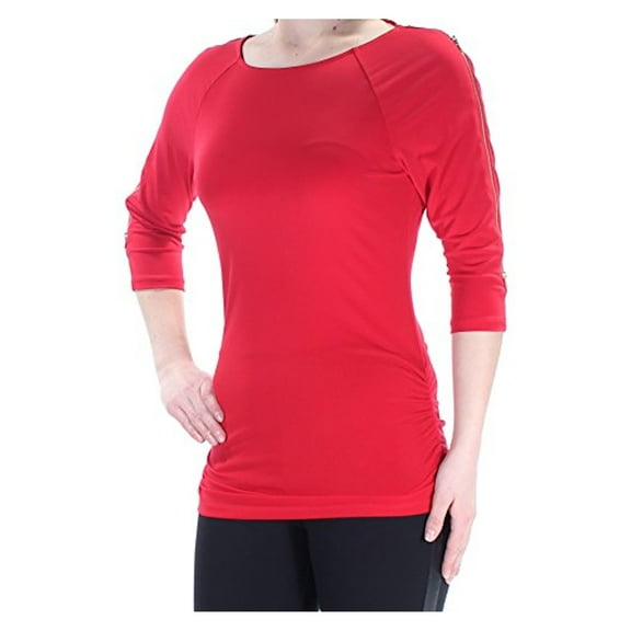 INC Womens Burgundy 3/4 Sleeve Jewel Neck Casual Top Regular Size: S