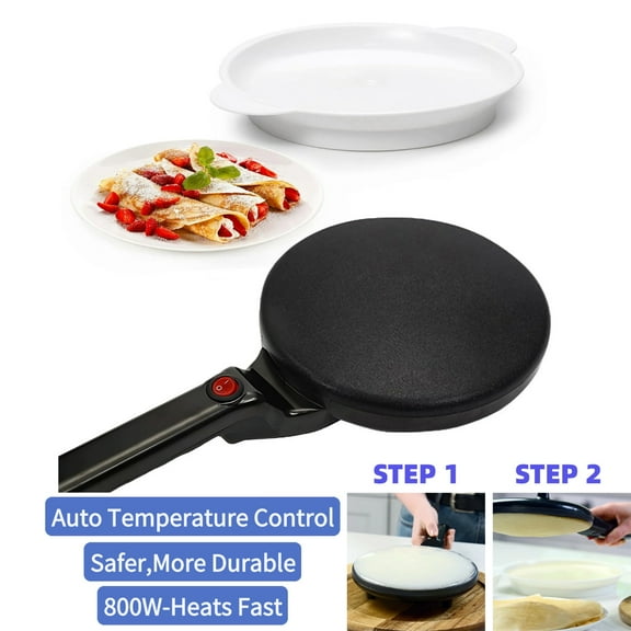 Electric Crepe Maker, 8 Inch Portable Crepe Maker Machine With Not-Stick Dipping Plate, Automatic Temperature Control, Nonstick Crepe Pan For Pancakes, Black