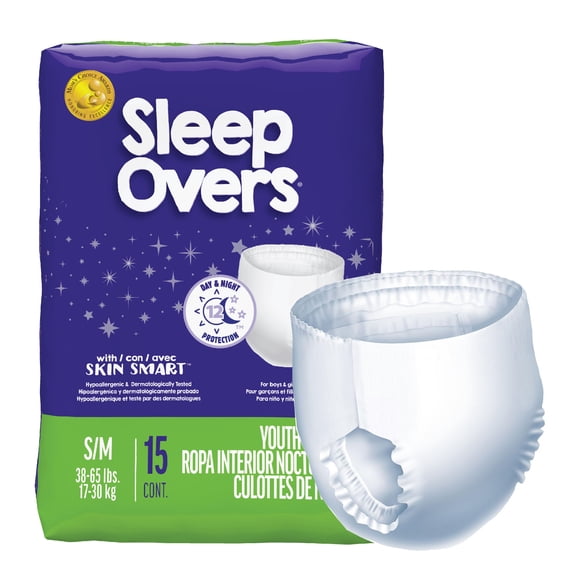 SleepOvers Youth Youth Absorbent Underwear Small / Medium 38 to 65 lbs. SLP05301, 15 Ct