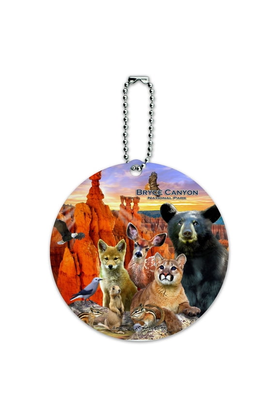 Bryce Canyon National Park Utah UT Beer Animals Cougar Deer Coyote Round Luggage ID Tag Card Suitcase Carry-On