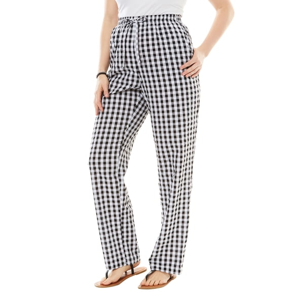 Woman Within Plus Size Petite Seersucker Pull-On Elastic-Waist Pants